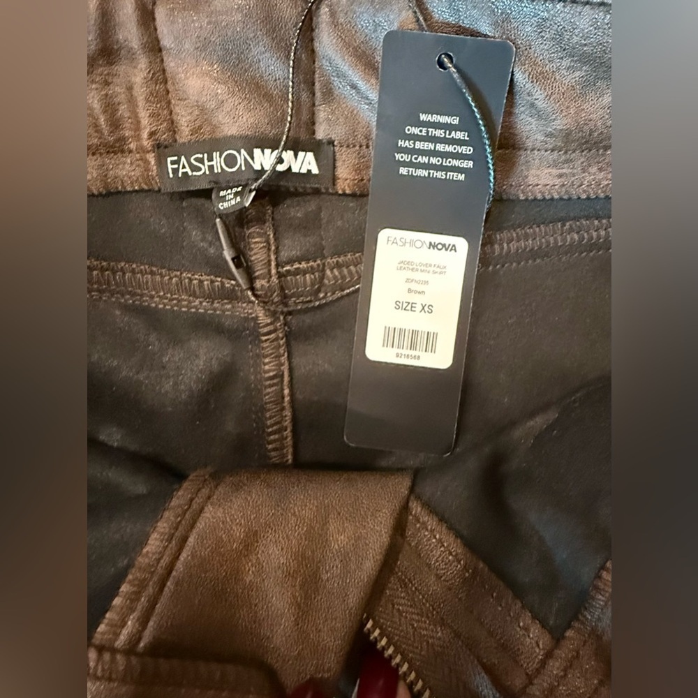 Fashion Nova Brown Faux Leather Lace Up Mini Skirt Moto Y2K XS NWT - Picture 7 of 8